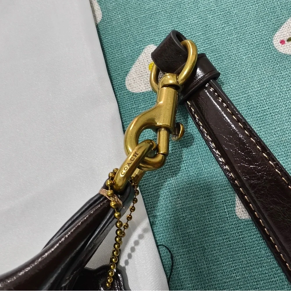 Coach Dark Brown Patent Leather Shoulder Bag with Gold Hardware